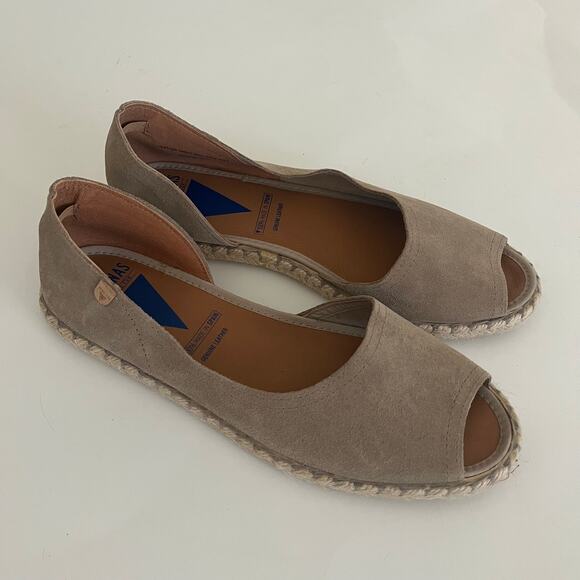 Verbena 'Cruz' Taupe Suede Espadrilles Women's 40 / US 8 Open Toe Slip On Flat - Picture 5 of 10